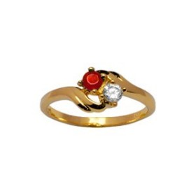 BAGUE DEUX PIERRES BLANCHE ET ROUGE PLAQUE OR