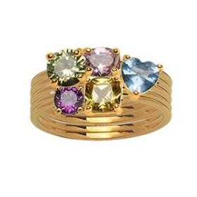 BAGUE5 ANNEAUX PIERRES PASTELS PLAQUE OR