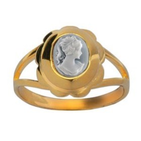 BAGUE5 CAMEE RESINE BLEU PLAQUE OR