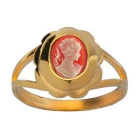 BAGUE5 CAMEE RESINE ROSE PLAQUE OR