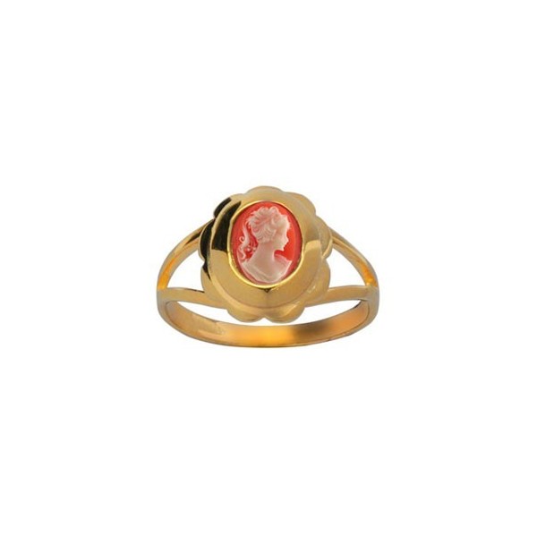 BAGUE5 CAMEE RESINE ROSE PLAQUE OR