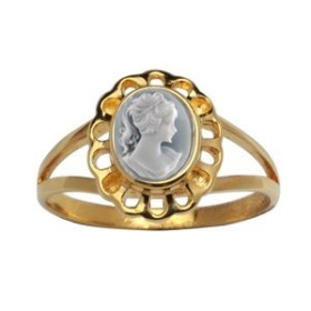 BAGUE CAMEE RESINE BLEUE OVALE DENTELLE PLAQUE OR