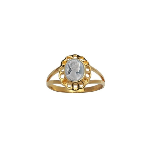 BAGUE CAMEE RESINE BLEUE OVALE DENTELLE PLAQUE OR