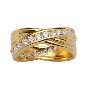 BAGUE CROISEE UN RAIL PIERRES BLANCHES PLAQUE OR