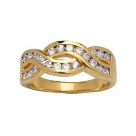 BAGUE TRESSE PIERRES SYNTH BLANCHES PLAQUE OR