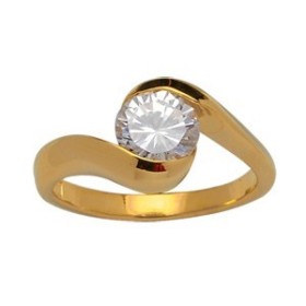 BAGUE PIERRE RONDE BLANCHE PLAQUE OR