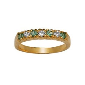BAGUE PLAQUE OR ALLIANCE DEMI RAIL PIERRES SYNTHETIQUES VERTES ET BLANCHES