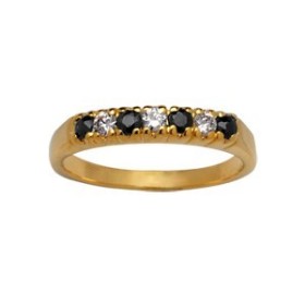 BAGUE PLAQUE OR ALLIANCE DEMI RAIL PIERRES SYNTHETIQUES NOIRES ET BLANCHES
