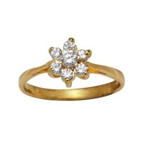 BAGUE PLAQUE OR FLEUR PIERRES BLANCHES SYNTHETIQUE