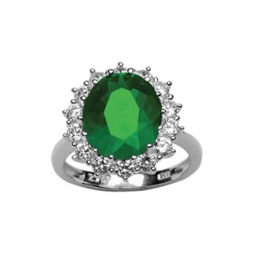 BAGUE ARGENT "ROYALE" PIERRE SYNTH VERTE 064384E