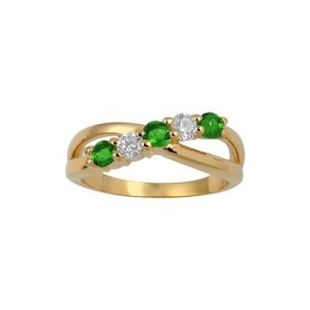 BAGUE PLAQUE OR CROISE 5 PIERRES BLANCHES ET VERTES