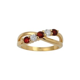 BAGUE PLAQUE OR CROISE 5 PIERRES BLANCHES ET ROUGES