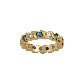 BAGUE PLAQUE OR RAIL FORME S PIERRES SYNTH BLANCHES ET BLEU