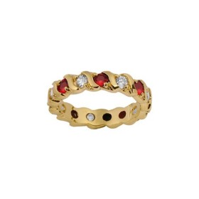 BAGUE PLAQUE OR RAIL FORME S PIERRES SYNTH BLANCHES ET ROUGES