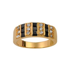 BAGUE PLAQUE OR ANNEAU PIERRES BARETTES BLANCHES ET NOIRES