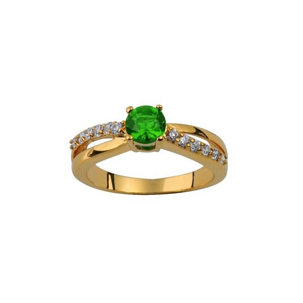 BAGUE PLAQUE OR CROISES PIERRE CENTRALE VERTE + PIERRES BLANCHES