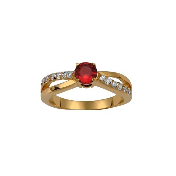 BAGUE PLAQUE OR CROISES PIERRE CENTRALE ROUGE + PIERRES BLANCHES