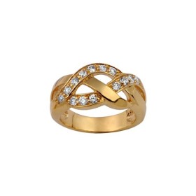 BAGUE PLAQUE OR TRESSE PIERRES BLANCHES