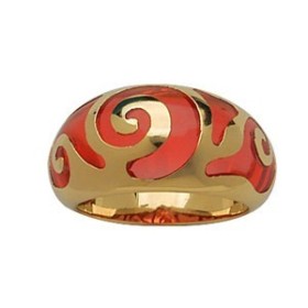 BAGUE JONC ARABESQUE ROSE PLAQUE OR