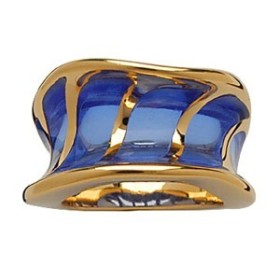 BAGUE INCURVEE BLEU FONCE PLAQUE OR