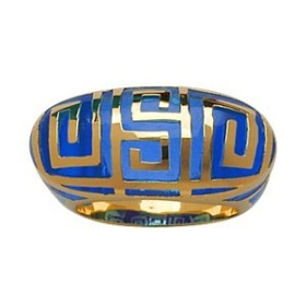 BAGUE DESSIN ETHNIQUE BLEU FONCE PLAQUE OR