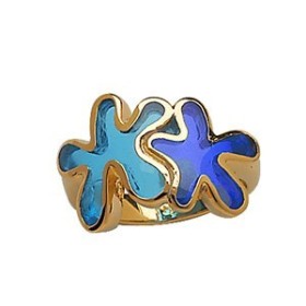 BAGUE PLAQUE OR ET RESINE MOTIF TACHE BLEUE