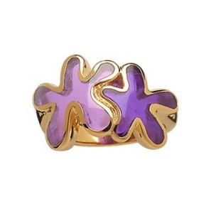 BAGUE PLAQUE OR ET RESINE MOTIF TACHE MAUVE