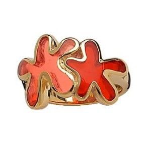BAGUE PLAQUE OR ET RESINE MOTIF TACHE ROSE