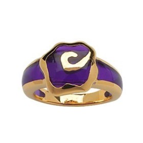 BAGUE PLAQUE OR ET RESINE MOTIF FLEUR MAUVE