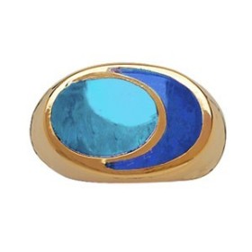 BAGUE PLAQUE OR ET RESINE BLEUE