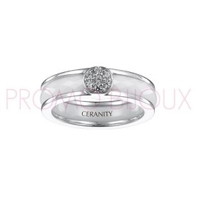 Bague céramique Blanche - Deux Anneaux Argent/Oxydes -