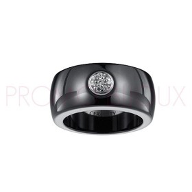 Bague Céramique Noire - Lisse - Rond Argent/Oxydes -