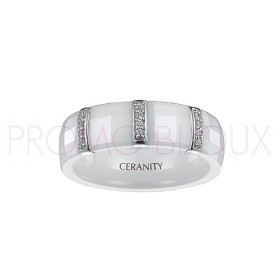 Bague Céramique Blanche - Facettée - 3 Barrettes Argent/Oxydes -
