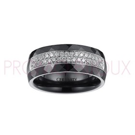 Bague Céramique Noire - Rail Argent/Oxydes de Zirconium -