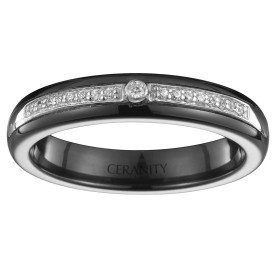 Bague Ceramique Noire Lisse, Demi-Tour Argent et Oxydes de Zirconium