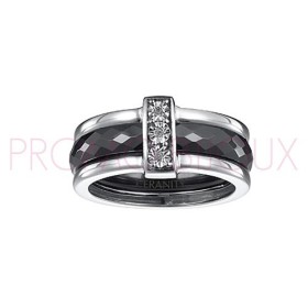 Bague Céramique et Diamants - Céramique Noir Facettée -