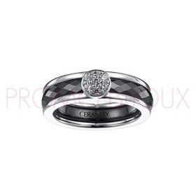 Bague céramique Noire - Deux Anneaux Argent/Oxydes -