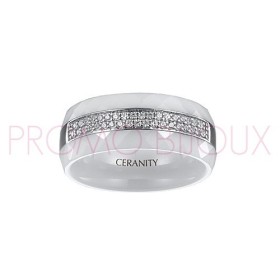 Bague Céramique Blanche - Rail Argent/Oxydes de Zirconium -