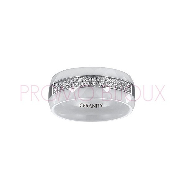 Bague Céramique Blanche - Rail Argent/Oxydes de Zirconium -