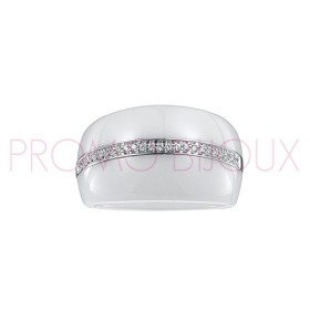 Bague Céramique Blanche - Rail Argent/Oxydes -