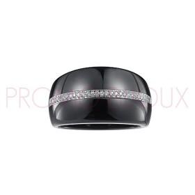 Bague Céramique Noir - Rail Argent/Oxydes -