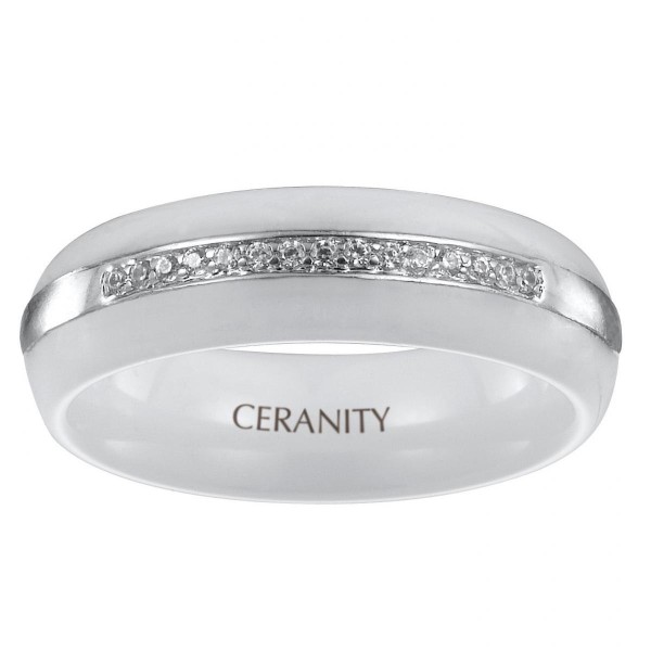 Bague Ceramique Blanche Lisse, Anneau Argent tour complet et demi-tour et Oxydes de Zirconium