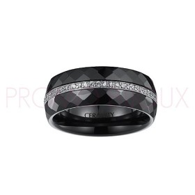 Bague en Céramique Noire avec Oxydes de Zirconium -