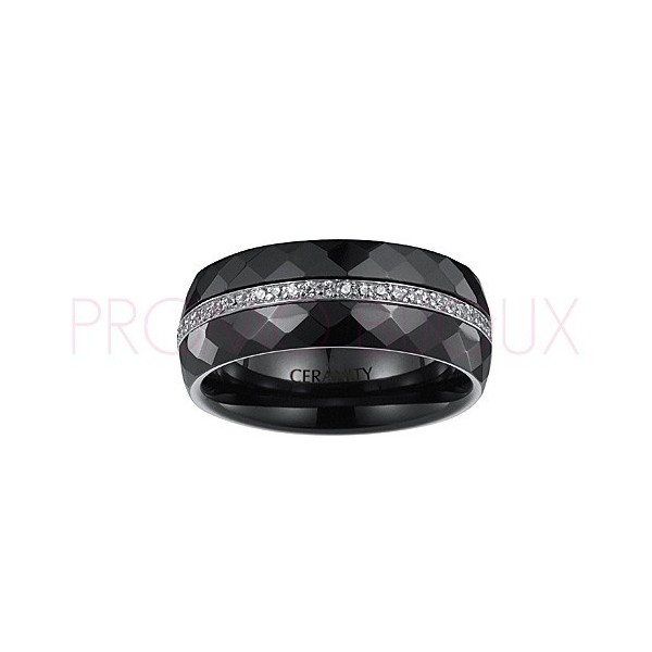 Bague en Céramique Noire avec Oxydes de Zirconium -