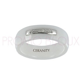 Bague Céramique Blanche - Facettée - Demi Rail Argent/Oxydes -