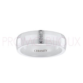 Bague Céramique Blanche - Facettée - Barrette Argent/Oxydes -