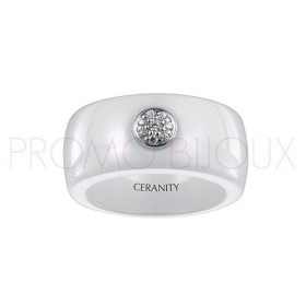 Bague Céramique Blanche - Lisse - Rond Argent/Oxydes -