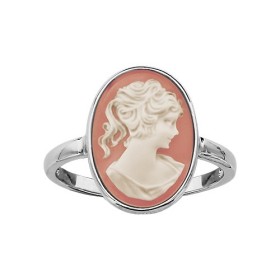BAGUE ARGENT RHODIE CAMEE RESINE OVAL ROSE ET BLANC 10X14MM 064981P