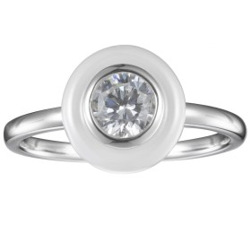 Bague Argent, Cercle Céramique Blanche et Oxyde de Zirconium