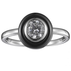 Bague Argent, Cercle Céramique Noire et Oxyde de Zirconium